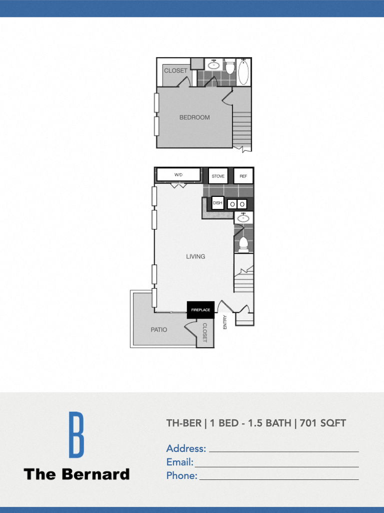 The Bernard 1x1.5 Townhome Floor Plan